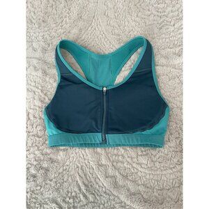 BCG Women’s Sports Bra Size M Hi-Support Zip Front Racerback Teal Blue
